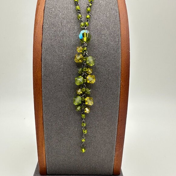 Citrine and Green 90s Era Beaded Choker Necklace - Picture 3 of 7
